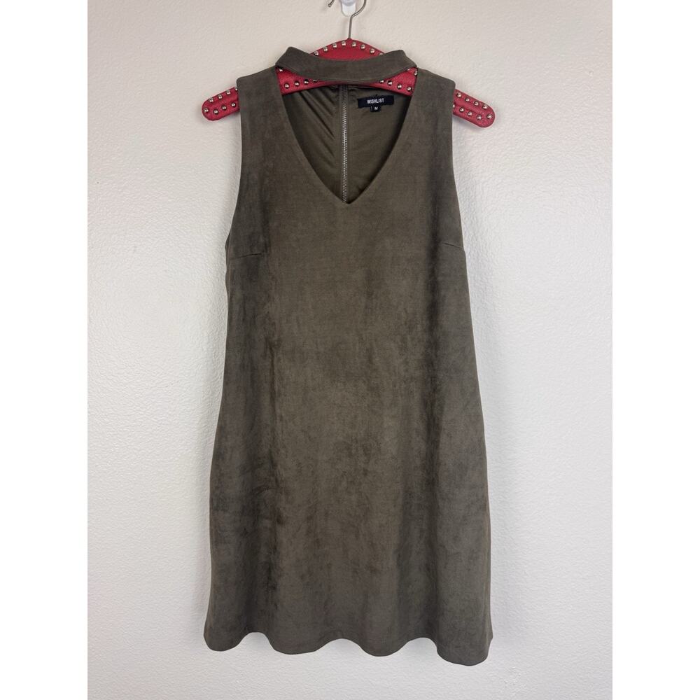 Wishlist Faux Suede A-Line Shift Dress Festival Boho Cowgirl Olive Green M